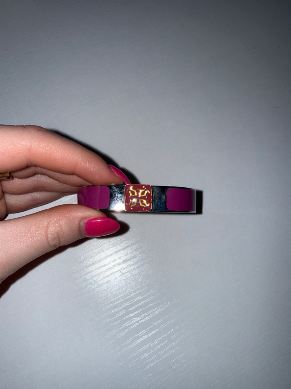 Rustic Cuff Gold-Tone Cuff with Pink Enamel Panels